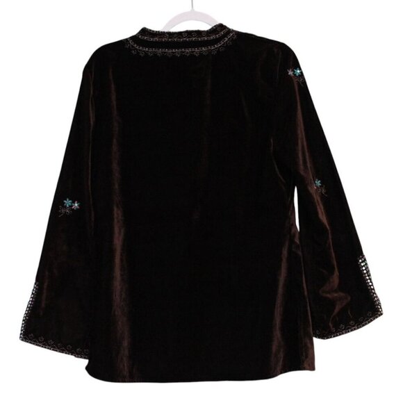 Vintage Velvet Blouse Size Medium Beaded Sequin Embroidered Artsy Hippie Boho - Picture 9 of 11